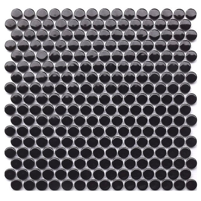 Penny Round Mosaic Gloss Black 309x315mm