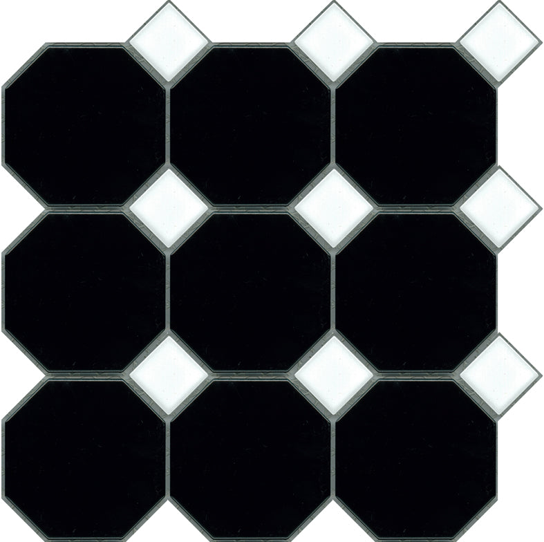 Octagonal Matt Black and Gloss White Dot 297x297mm