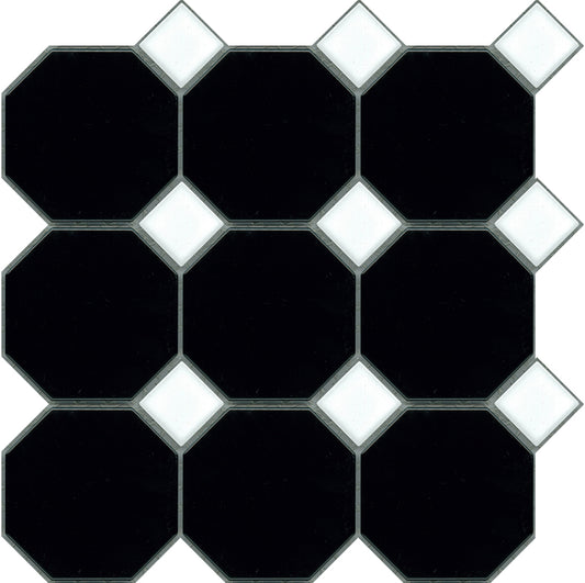 Octagonal Matt Black and Gloss White Dot 297x297mm