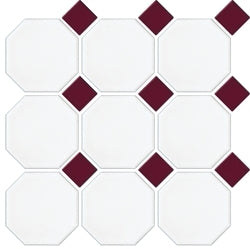 Octagonal Matt White and Matt Burgundy Dot 297x297mm